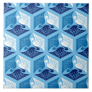 Japanse kranen, marine, wit en lichtblauw  tegeltje