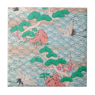 Japanse kranen op Waves Pattern Tegeltje