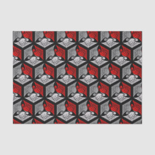 Japanse kranen, rood, grijs, grijs en zwart tissuepapier