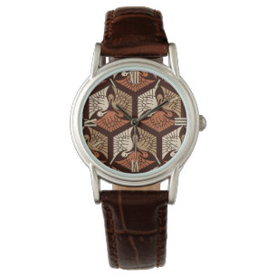 Japanse kranen, tan, roest en chocolade bruin horloge