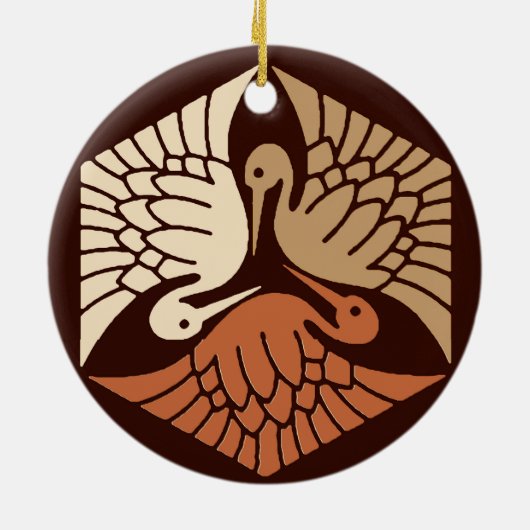 Japanse kranen, tan, roest en chocolade bruin keramisch ornament (Achterkant)