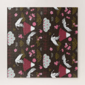 Japanse kranen: traditioneel naadloos patroon legpuzzel (Horizontaal)