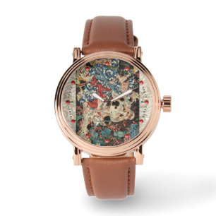 JAPANSE KRIJGER DIE EEN MONSTERACHTIGE KAT Ukiyoe Horloge