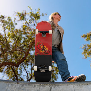 Japanse krijger vrouw draak vechter zonsondergang skateboard
