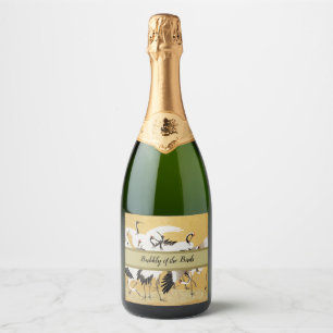 Japanse Kudde Kraanvogels Vintage Vogel Rijk Klass Sparkling Wijnetiket