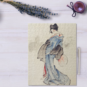 Japanse kunst Geisha in een Kimono met Fan Legpuzzel