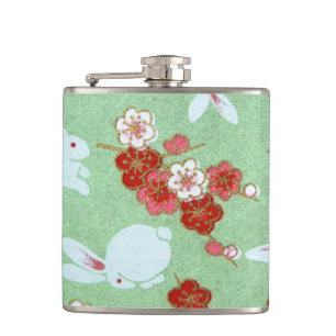Japanse kunst: Groene Sakura en Rabbits Hip Flask Heupfles