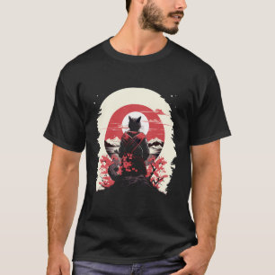 Japanse Kunst Kat Ninja Ukiyo-E Anime Stijl Samura T-shirt