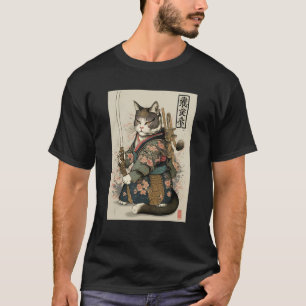 Japanse Kunst Kat Ninja Ukiyo-e Stijl Samurai Kat T-shirt
