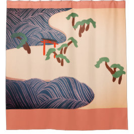 JAPANSE KUNST OCEAAN EN BOMEN Douche Gordijn