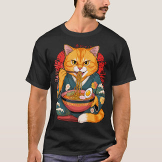 Japanse Kunst Ramen Kat Ninja Ukiyo-E Anime Stijl T-shirt