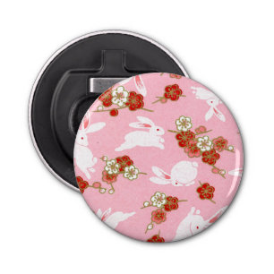 Japanse kunst: Roze Sakuras & Rabbits Button Flesopener
