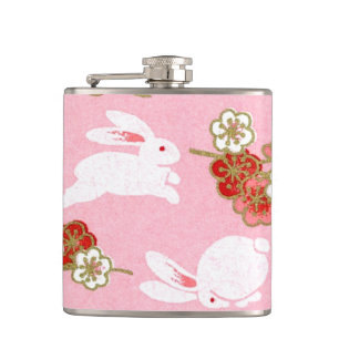 Japanse kunst: Roze Sakuras & Rabbits Heupfles