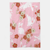 Japanse kunst: Roze Sakuras & Rabbits Kitchen Towe Theedoek (Verticaal)