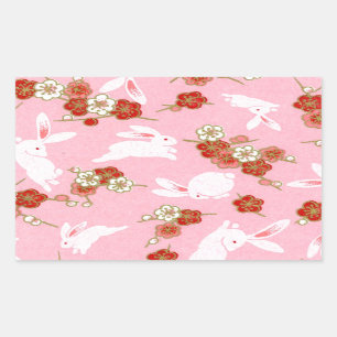 Japanse kunst: Roze Sakuras & Rabbits Rechthoekige Sticker