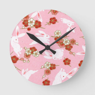 Japanse kunst: Roze Sakuras & Rabbits Wall Clock Ronde Klok