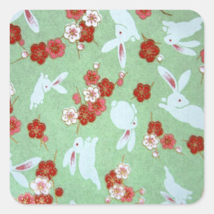 Japanse kunst - Sakuras en Rabbits Square Stickers
