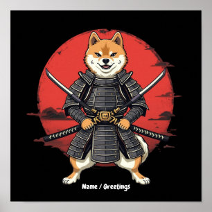 Japanse Kunst Shiba Inu Samurai Grafisch Ontwerp Poster