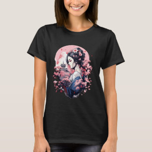Japanse Kunst Ukiyo-e Anime Geisha Kersenbloesem M T-shirt