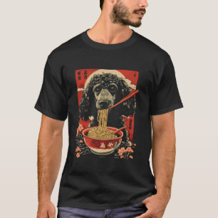 Japanse Kunst Zwarte Poodle Eet Ramen Noedels T-shirt