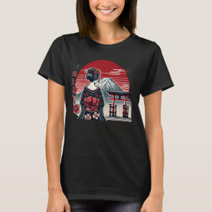 Japanse kunstbloem Sunset Floral Geisha T-shirt