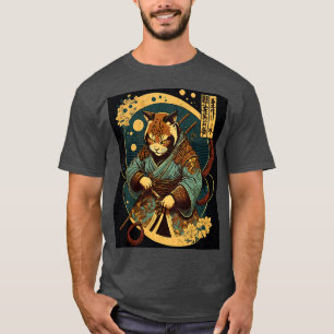 Japanse kunstkat Ninja Ukiyoe Samurai Cat T-shirt