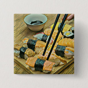 Japanse kunstminnaar vierkante button 5,1 cm