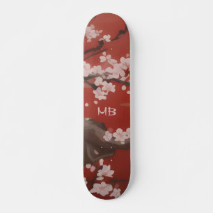 Japanse kunststijl Witte Kersenbloesem Rood Skateboard