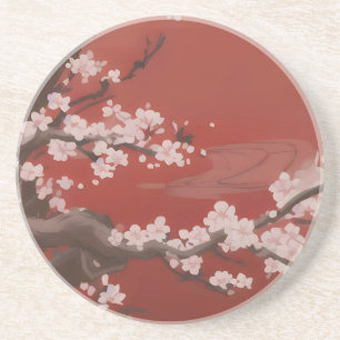 Japanse kunststijl Witte Kersenbloesem Rood Zandsteen Onderzetter