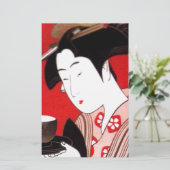 Japanse Lady Tea Serving Ceremony Art Print Briefpapier (Staand voorkant)