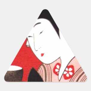 Japanse Lady Tea Serving Ceremony Art Print Driehoek Sticker