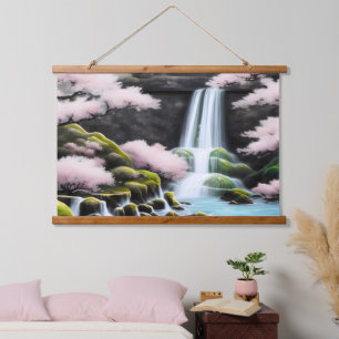 Japanse landschapskers bloesems en watervallen hangend wandkleed