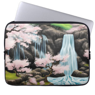 Japanse landschapskers bloesems en watervallen laptop sleeve
