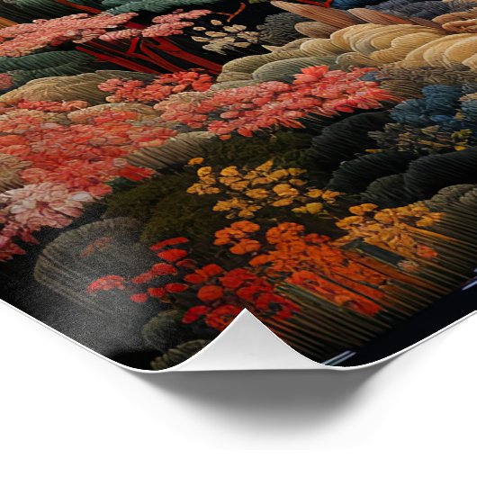 Japanse landschapskunst: waterval en dorp perfect poster (Hoek)