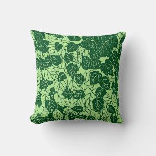 Japanse Leaf Print, Emerald and Lime Green Kussen