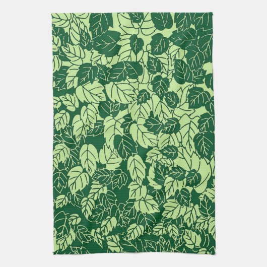 Japanse Leaf Print, Emerald and Lime Green Theedoek (Verticaal)