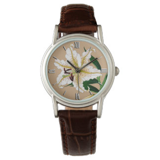 Japanse Liliy. Wit, groen en beige Horloge