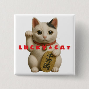 Japanse Lucky Cat Charm Vierkante Button 5,1 Cm