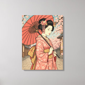 Japanse Maiko Kersenbloesem Parasol Canvas Afdruk