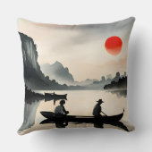 japanse Mannen zeilboot avond rivierlandschap Kussen (Achterkant)