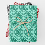 Japanse medaillon patroon, Aqua. Rood, zwart/wit Inpakpapier Vel (In situ)