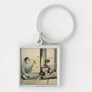 Japanse meisjes die de flute, 'koto' en de samis s sleutelhanger