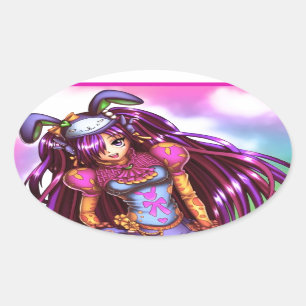 Japanse Mode Anime Girl Ovale Sticker