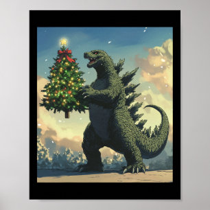 Japanse Monster Kaiju met Kerstboom Poster