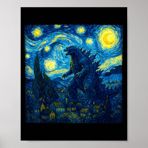 Japanse Monster Kaiju Van Gogh Sterrennacht Poster