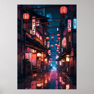 Japanse Neon Street Illustratie Poster
