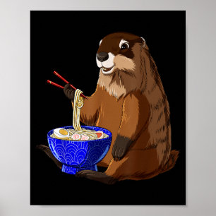 Japanse Noedels Kawaii Ramen Kom Funny Groundhog Poster