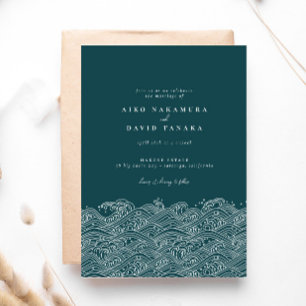 Japanse Ocean Waves Beach Wedding Kaart