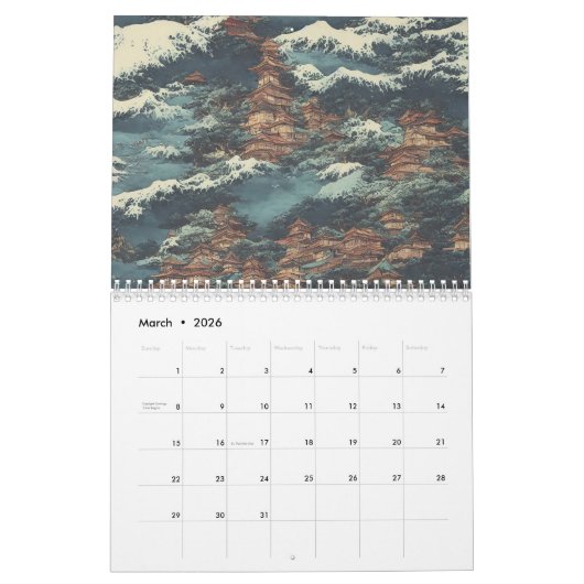 Japanse olieverschilderingslandschap kalender (Mar 2026)