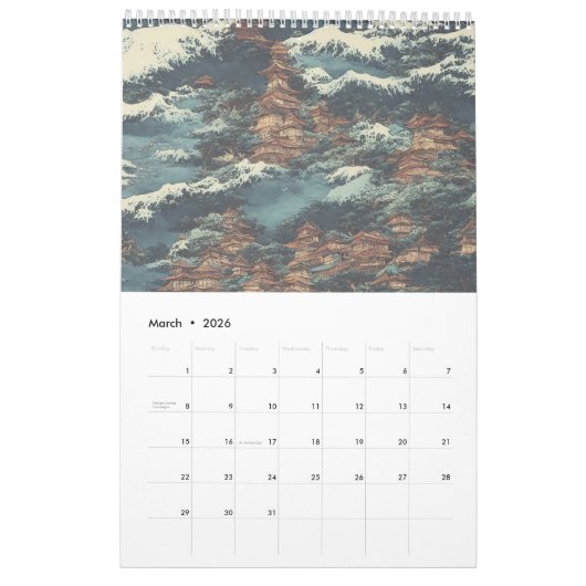 Japanse olieverschilderingslandschap kalender (Mar 2026)